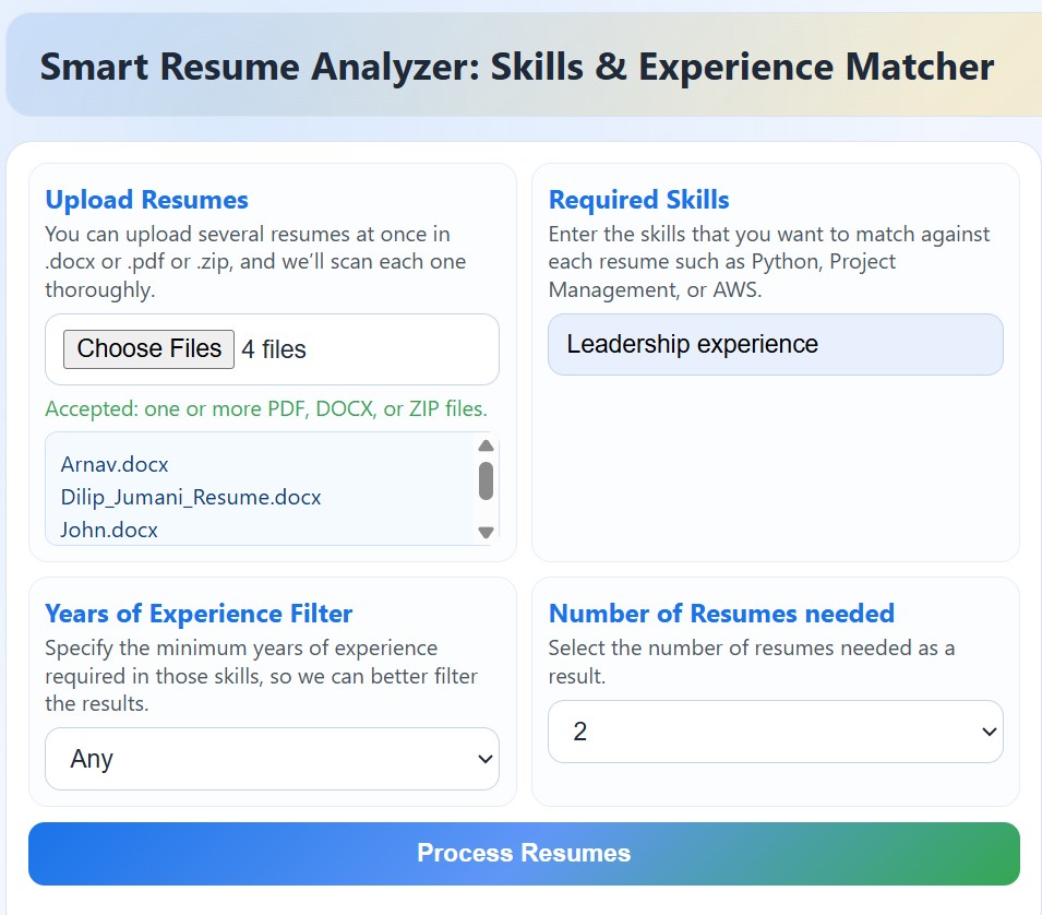 Resume screening interface